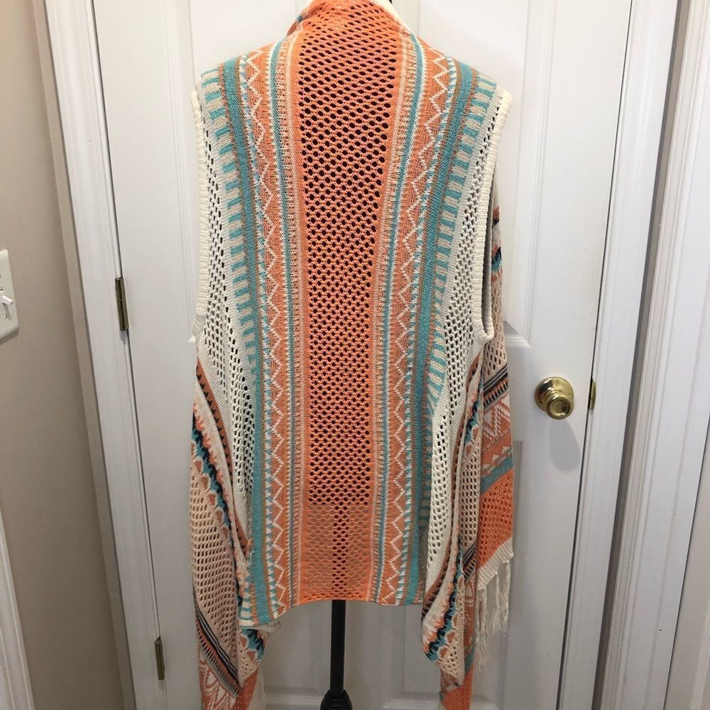 No Boundaries teal and orange sweater vest with tassels, size xxl - Picture 8 of 11